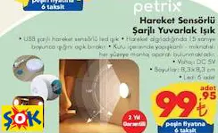PETRİX HAREKET SENSÖRLÜ ŞARJLI YUVARLAK IŞIK
